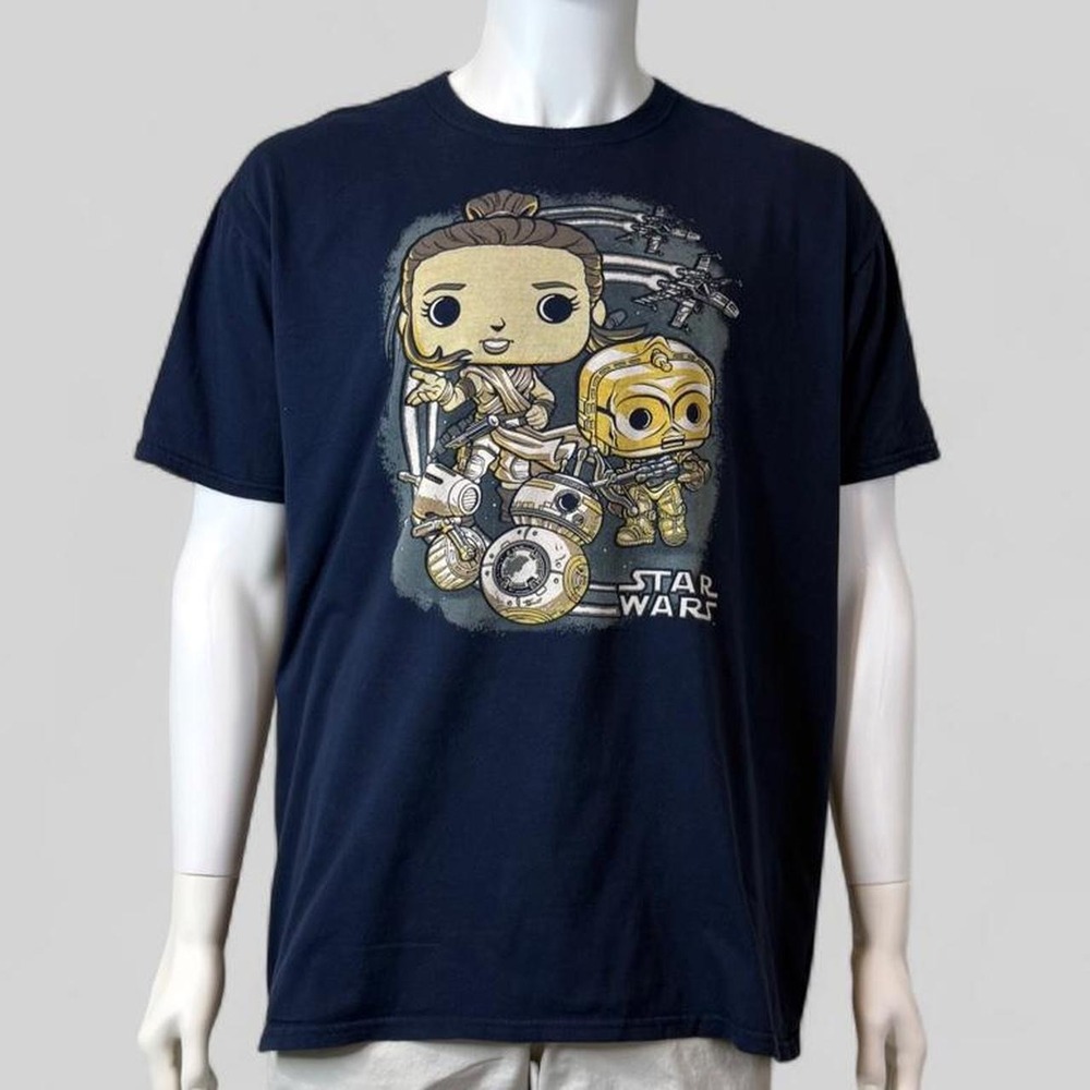 Funko Pop Tees Star Wars Rey C-3PO BB-8 Navy Graphic T-Shirt 2XL